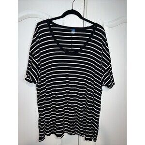 Old Navy Luxe Tunic Length Top Short Sleeve Black White Striped Pullover XXL New